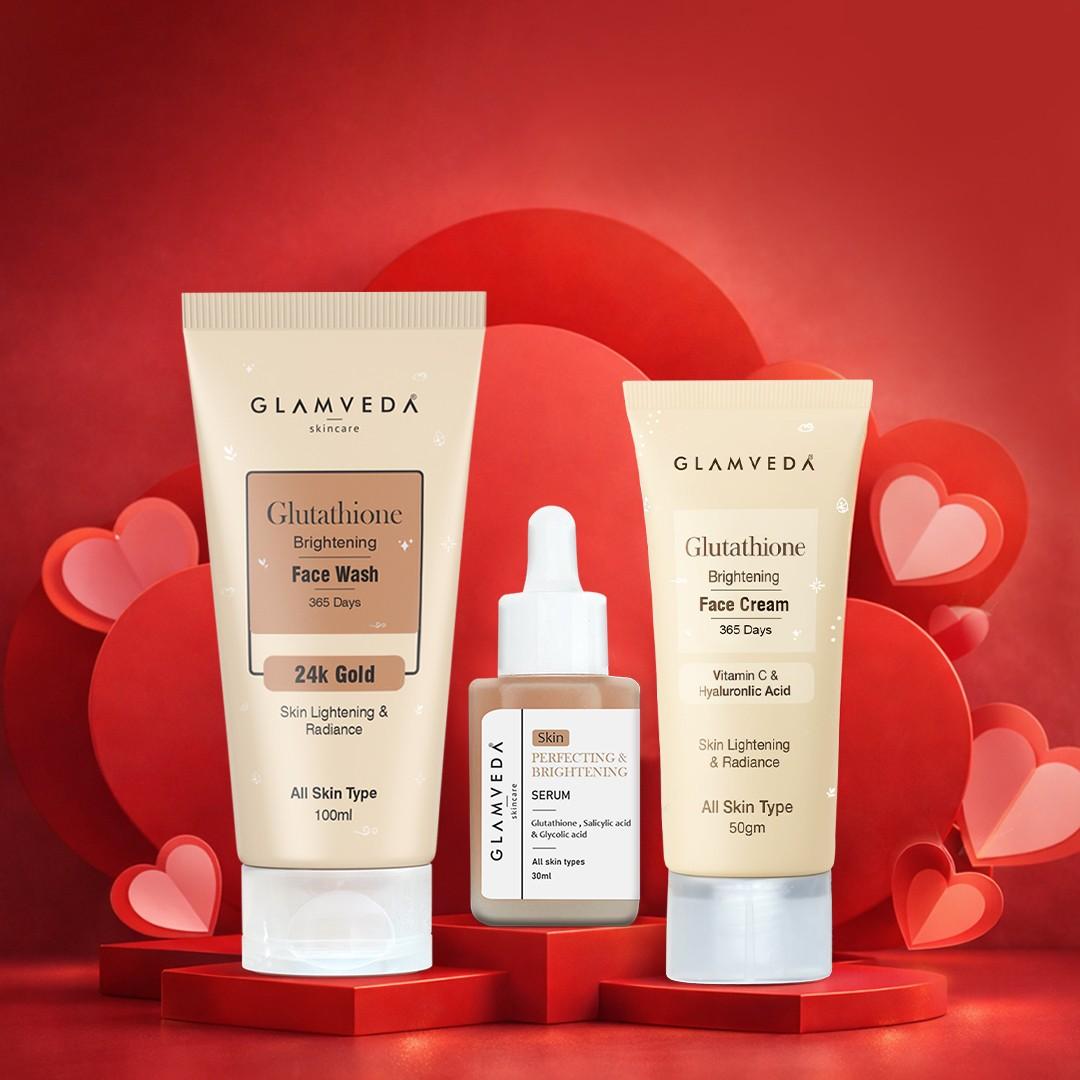 Glamveda Glutathione Brightening 3 Step Skincare Hamper – Valentine Edition