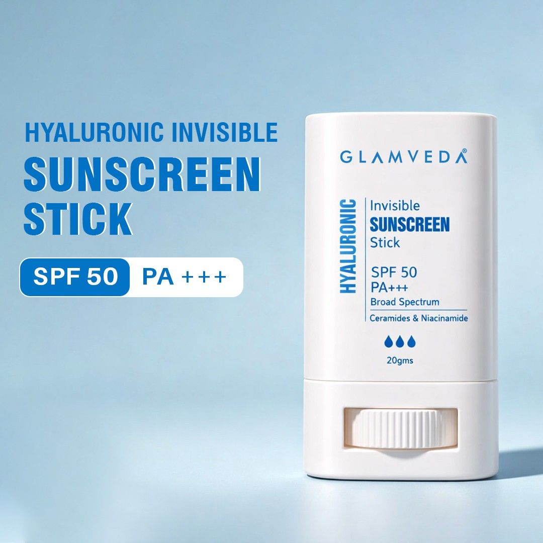 Glamveda Hyaluronic Invisible Sunscreen Stick With Ceramides SPF 50/PA+++ for Easy Reapplication & No White Cast