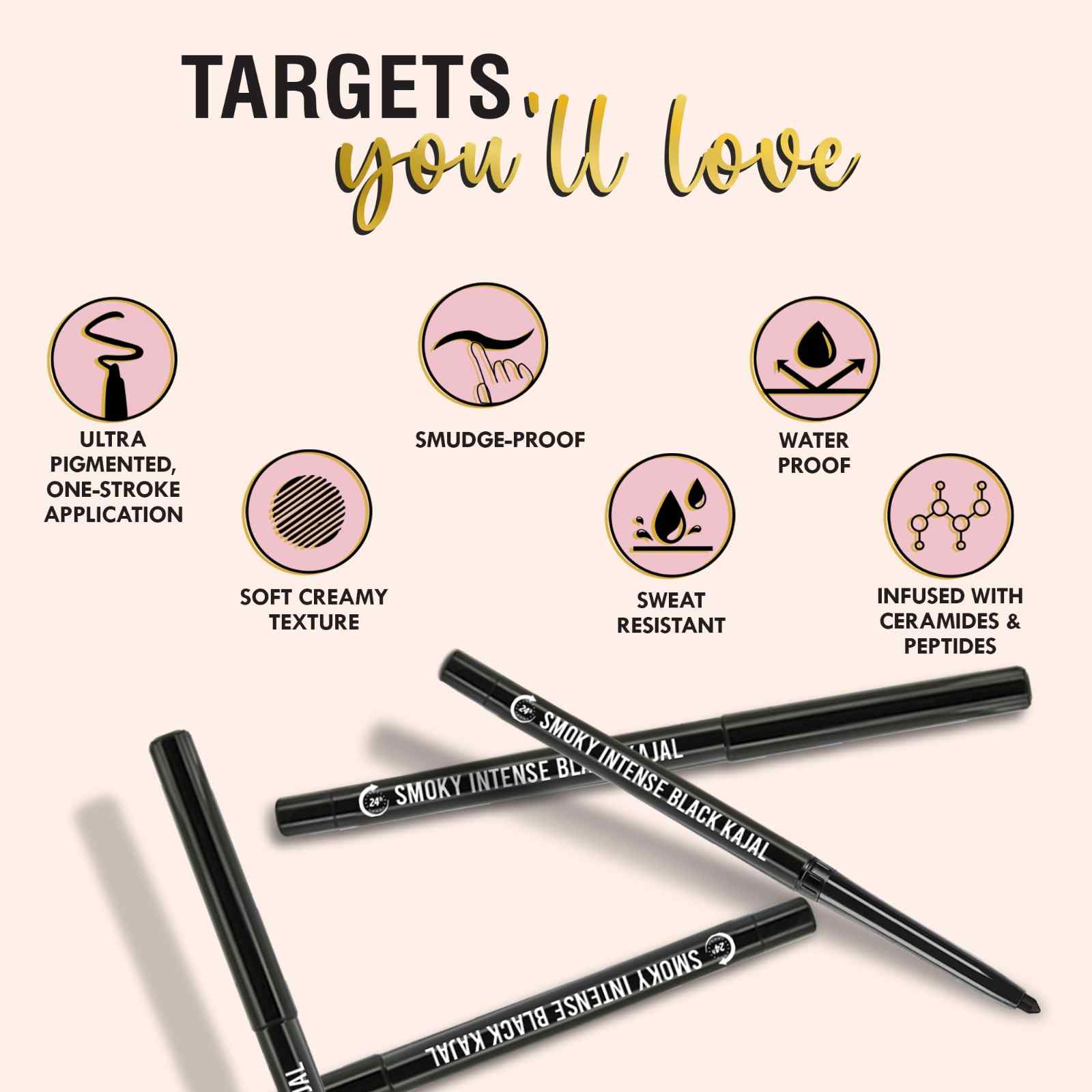 Smoky Intense Black Kajal, 24Hr long stay, Waterproof & Smudgeproof