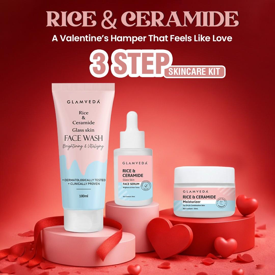 Glamveda Rice & Ceramide Korean Glass Skin 3 Step Valentine Kit