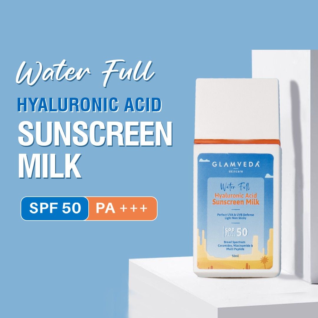 Glamveda Ultra Light Water Sunscreen SPF 50 PA++++ with Ceramides & Hyaluronic, No White Cast