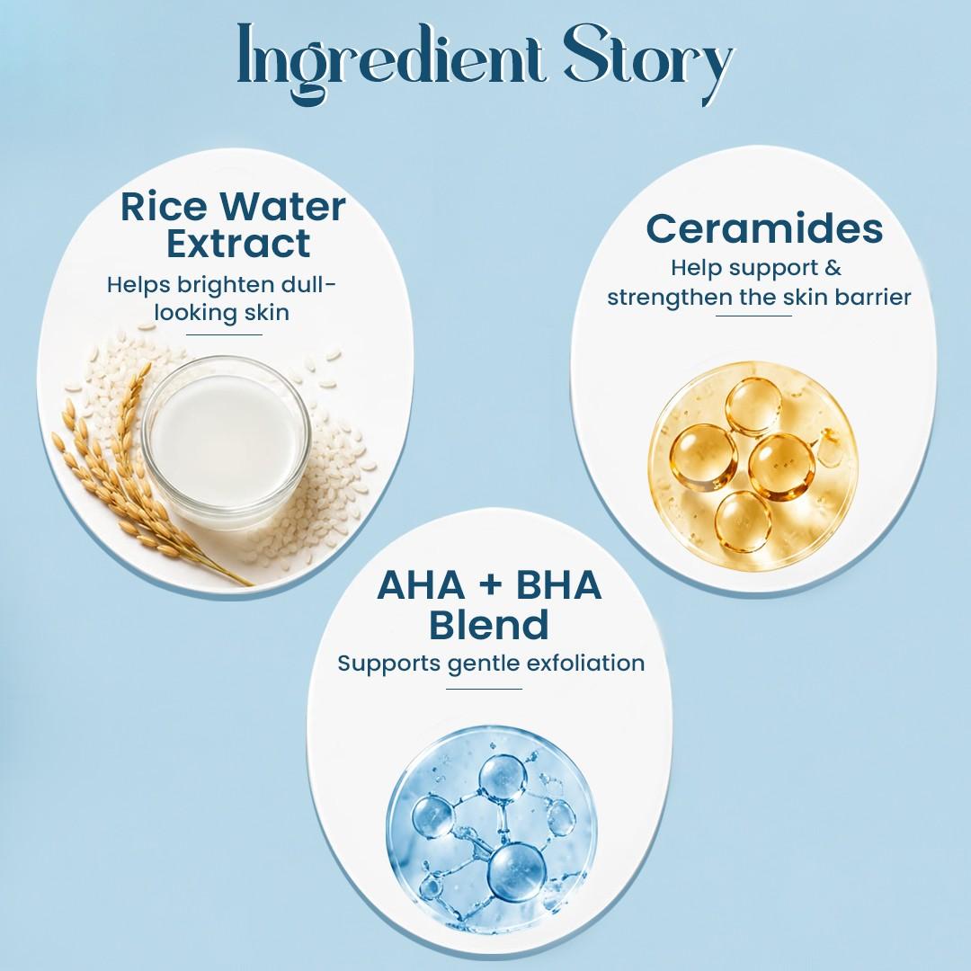 Rice & Ceramide Glass Skin Essentials | Face Wash + Enzyme Scrub + Moisturizer Combo | Korean Skincare Routine | 250ml