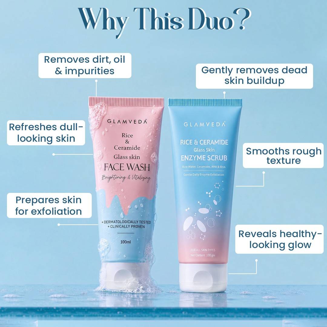 Rice & Ceramide Glass Skin Duo | Face Wash + Enzyme Scrub Combo | 200ml