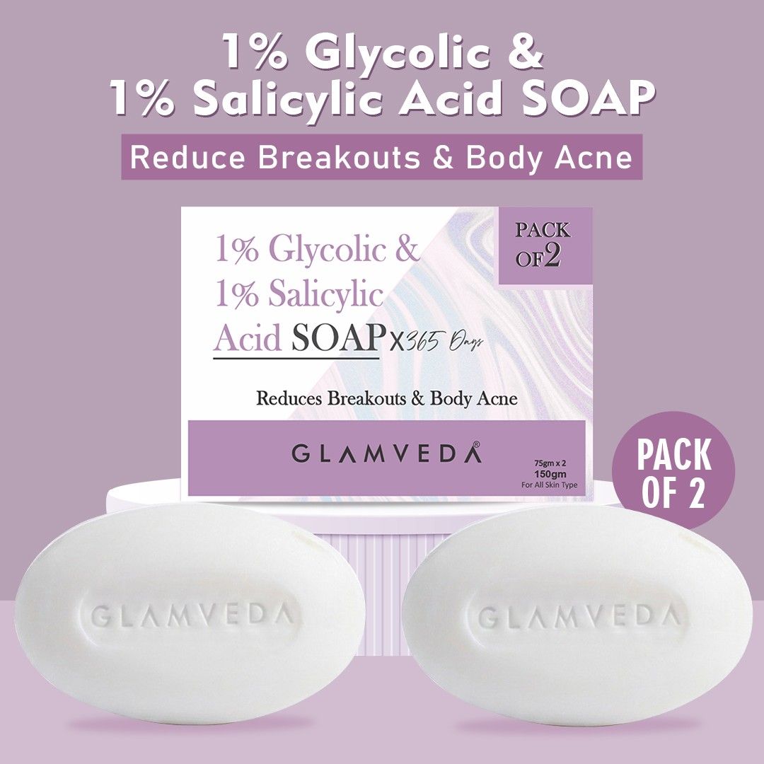 Glamveda 1% Glycolic Acid & 1% ww Salicylic Acid Body Acne Soap Pack of 2