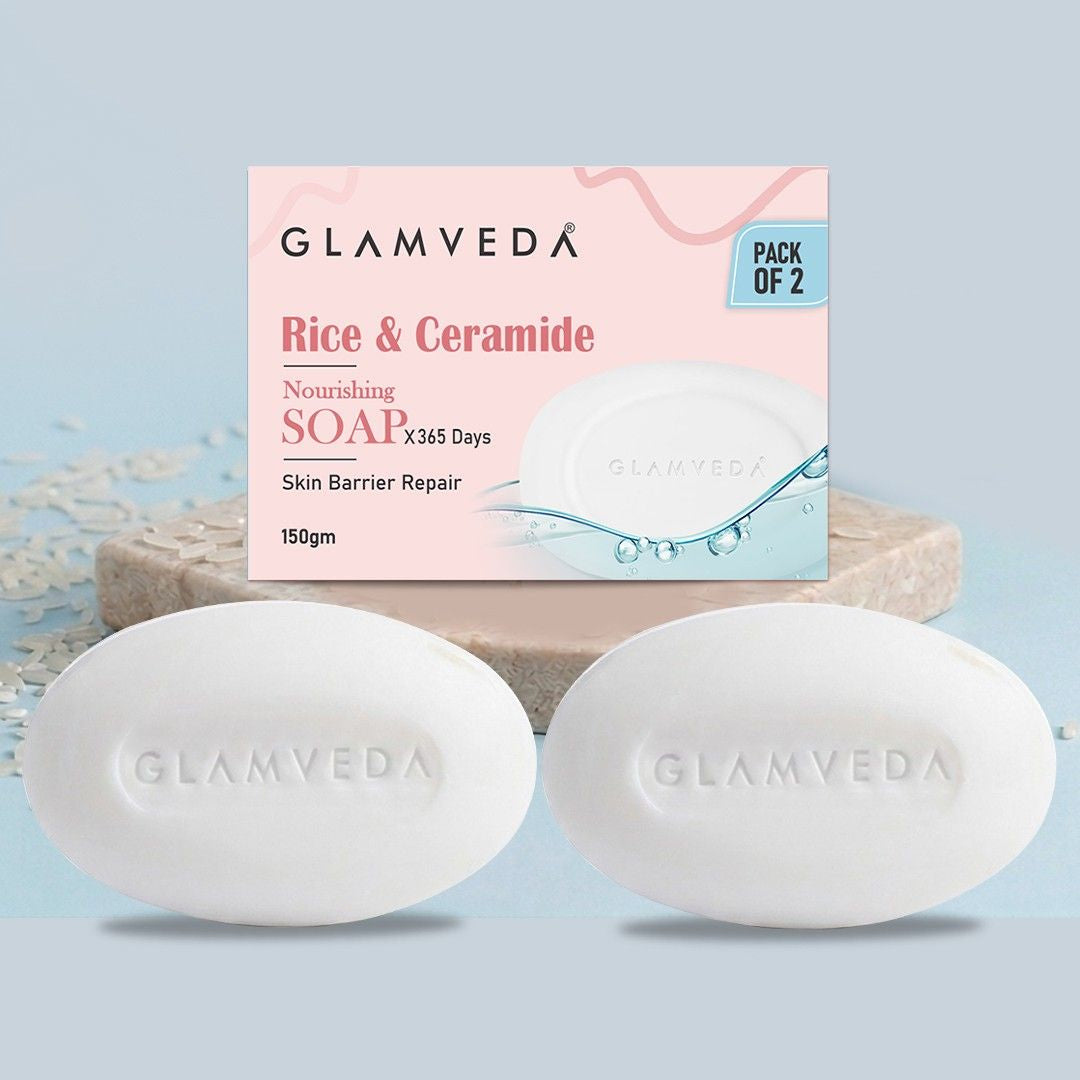 Rice & Ceramide Skin Brightening Soap with Hyaluronic acid | Deeply Nourishes & Moisturised | Pack of 2