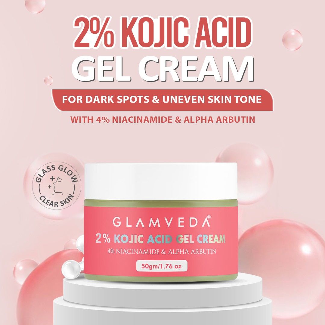 Glamveda 2% Kojic Acid Gel Cream with Niacinamide & Alpha Arbutin | For Hyperpigmentation