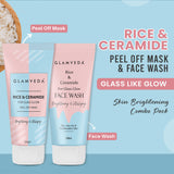 Glamveda Rice & Ceramide Combo | Skin Brightening & Anti Dullness | Improves skin barrier | Face Wash & Peel Off Mask Combo