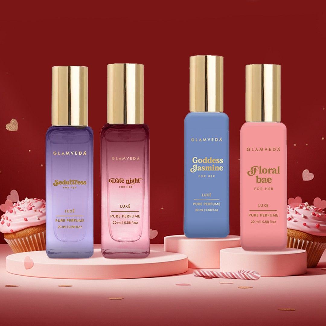 Glamveda Valentine Magnetic Perfume Gift Set for Her | Luxe Pure Perfume Collection | Seductress, Date Night, Floral Bae & Goddess Jasmine