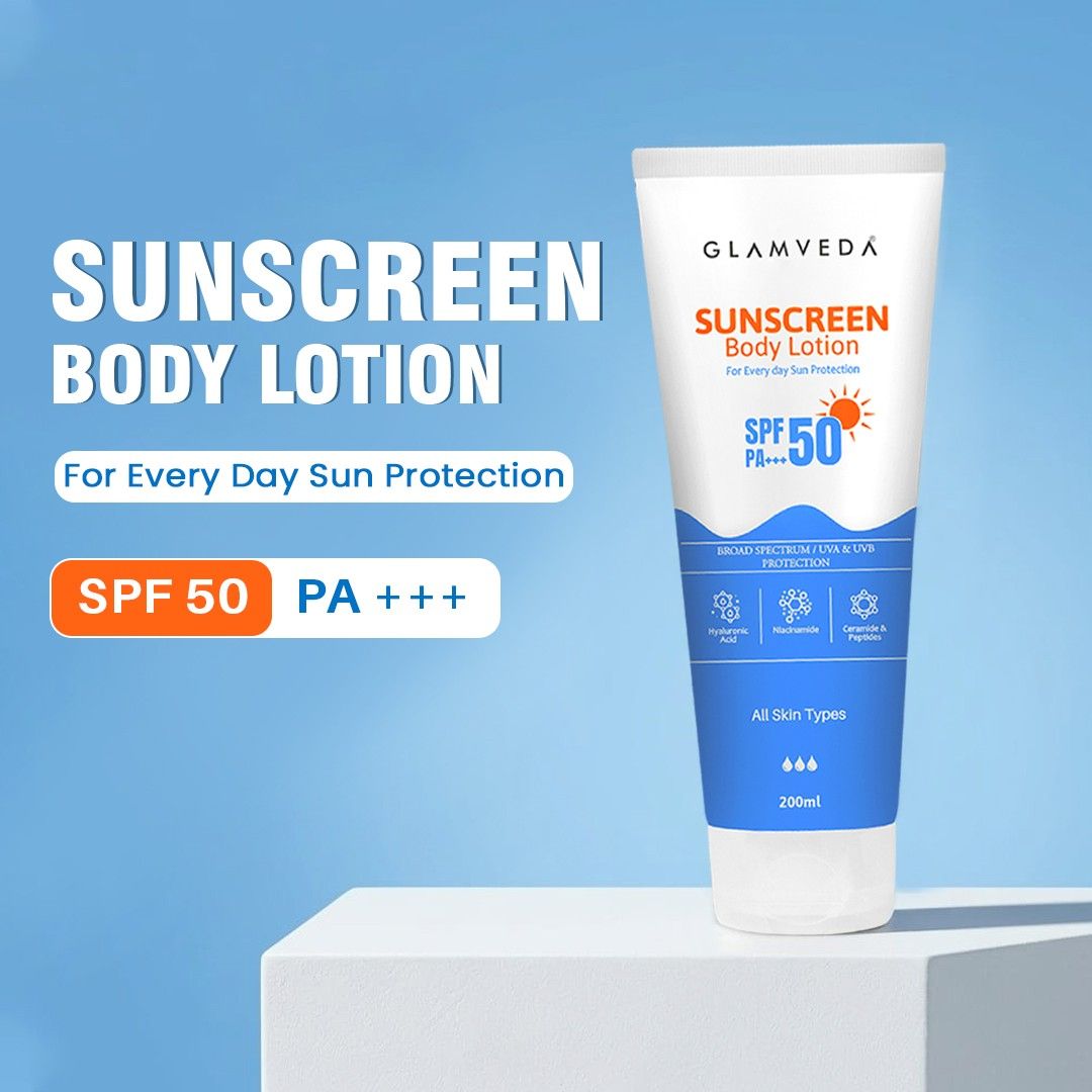 Glamveda Sunscreen SPF 50 PA+++ Body Lotion with Hyaluronic Acid & Niacinamide, Protects & Nourishes