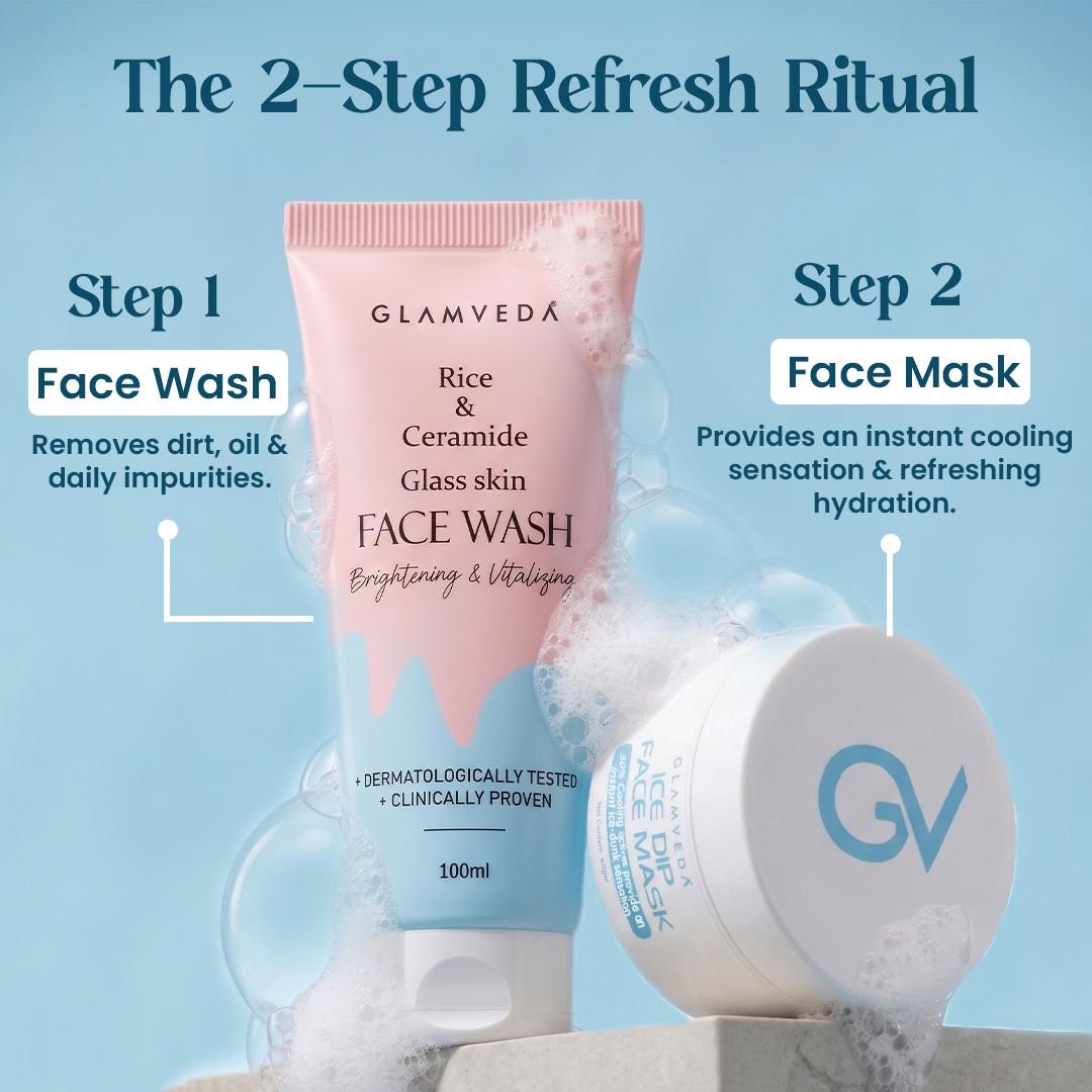 Summer Rescue Duo | Ice Dip Cooling Face Mask + Rice Face Wash Combo | 150ml
