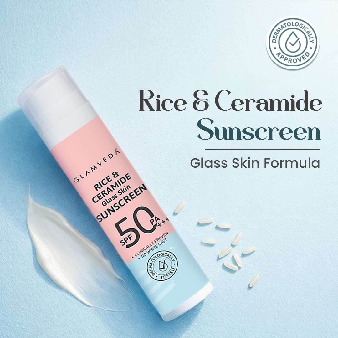 Glamveda Korean Glass Skin Rice & Ceramide Dewy Sunscreen SPF 50 PA+++
