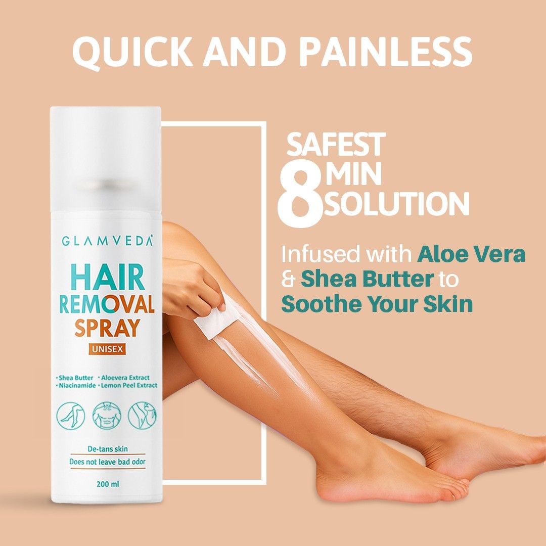 Glamveda Hair Removal Spray for Women & Men | Painless Hair Remover for Legs, Underarms, Chest | For Sensitive Skin & All Skin Types | 200ml