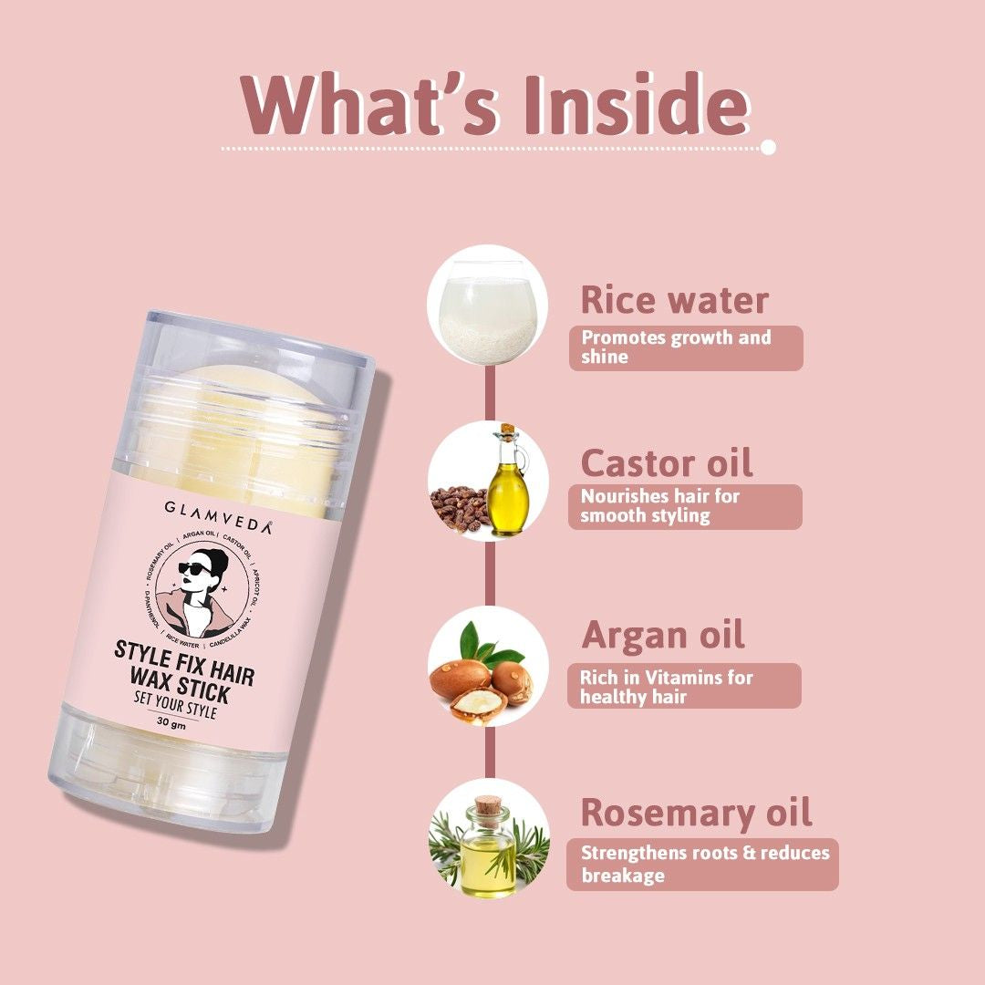 Glamveda Style Fix Hair Wax Stick | Non-Sticky, Non-Greasy Frizz Control for Baby Hair & Flyaways | Hair Styling Stick for All Hair Types