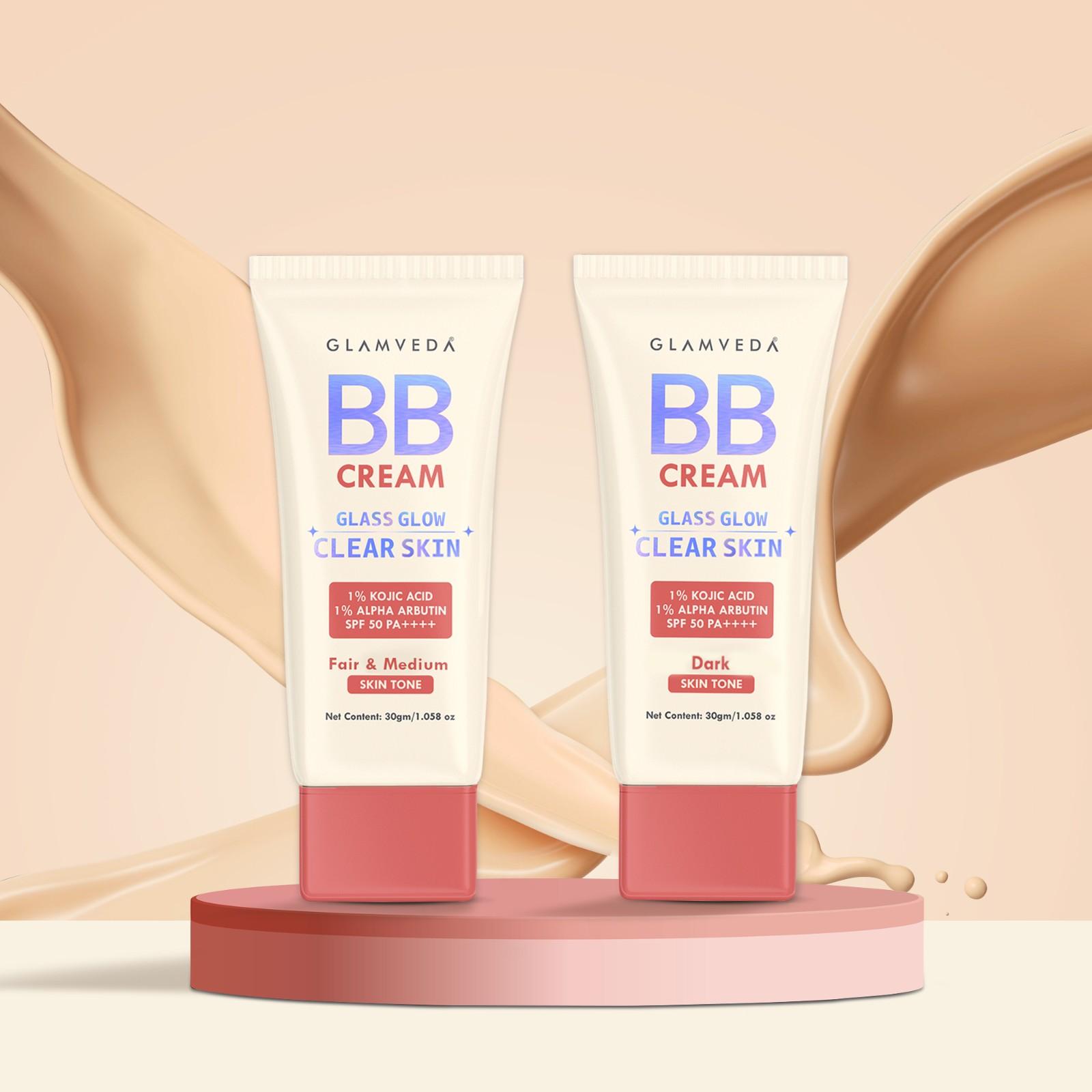 Glamveda BB Cream Combo (Pack Of 2) – Fair & Warm Skin Tone Shades with SPF 50++++ | Lightweight, Water-Resistant, Long-Lasting Coverage