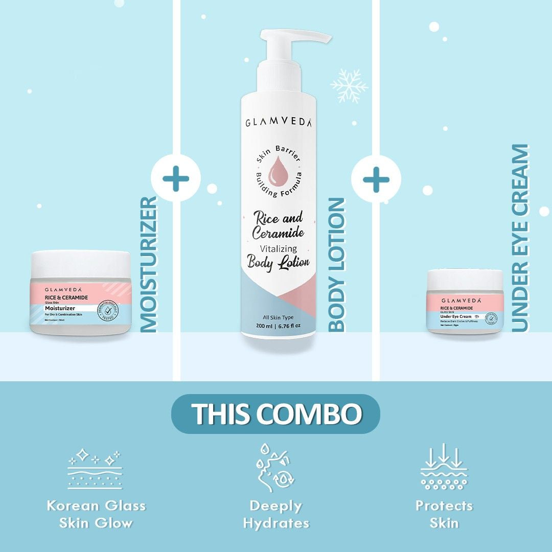 Rice & Ceramide 3-Step Winter Routine | Moisturizer + Under Eye Cream + Body Lotion