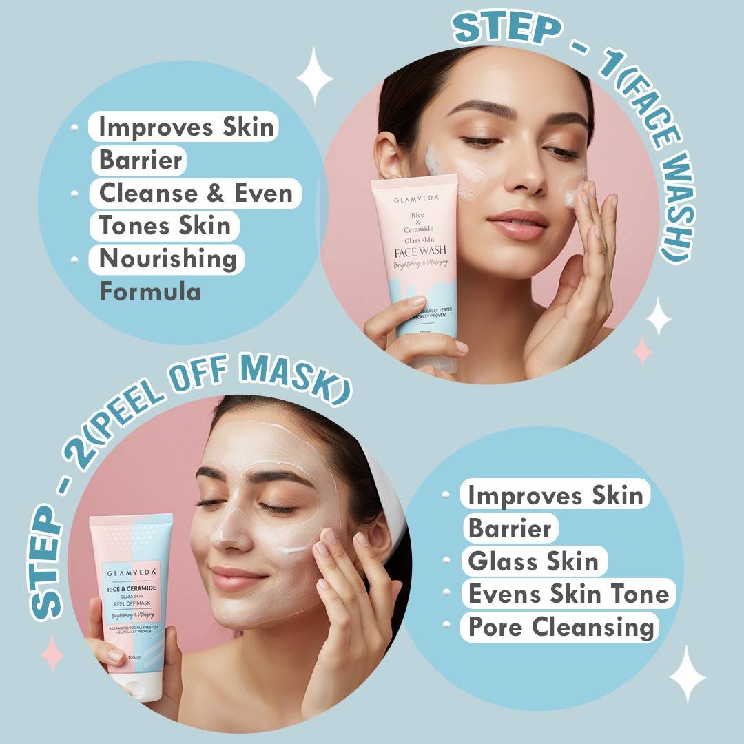 Glamveda Korean Glass Skin Rice & Ceramide 8 Step Weekly Skincare Routine For Women