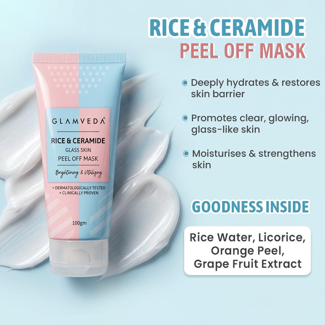 Rice & Ceramide Combo | Skin Brightening & Anti Dullness | Improves skin barrier | Face Wash & Peel Off Mask Combo