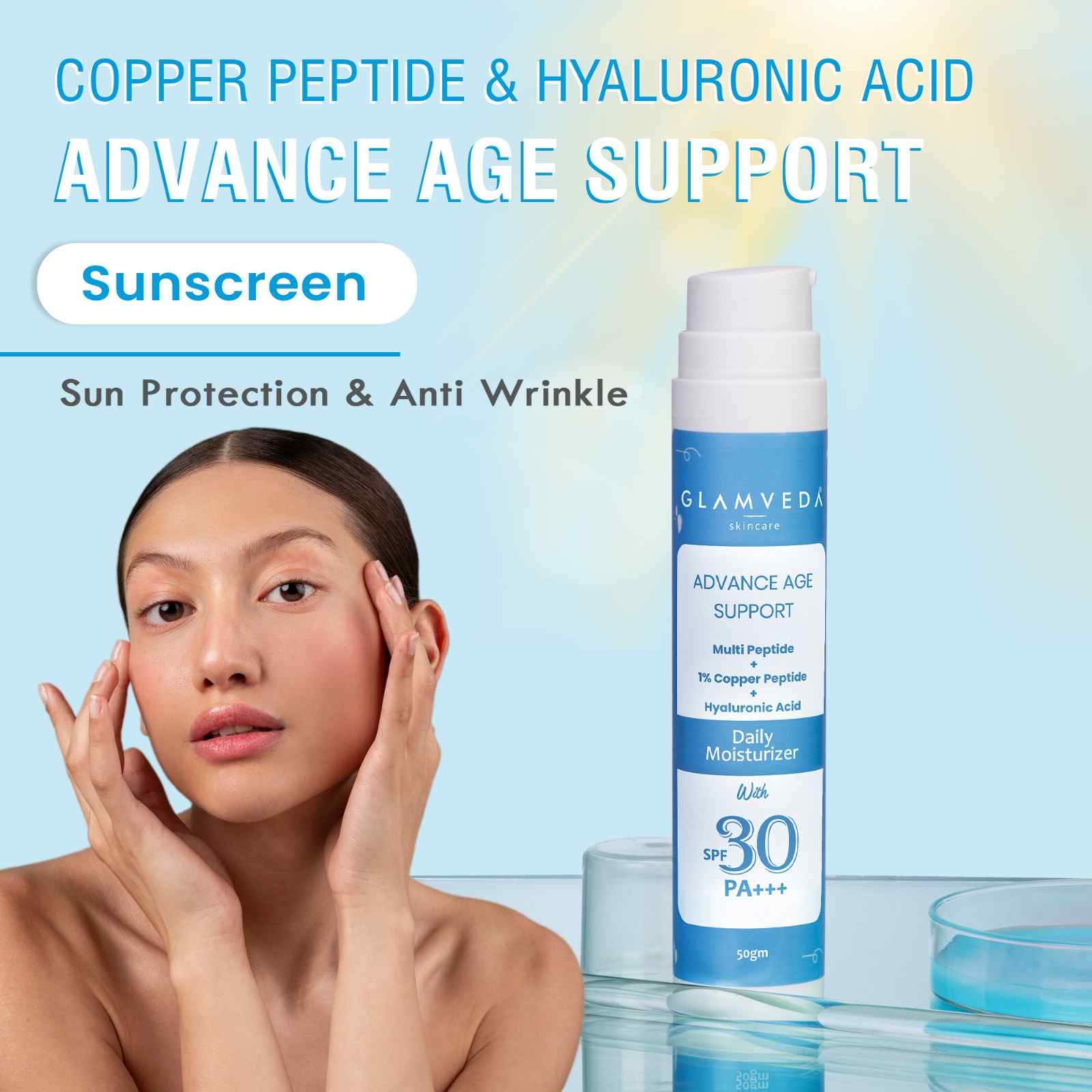 Glamveda 1% Copper peptide Advance Age Support Sunscreen SPF 30 +++