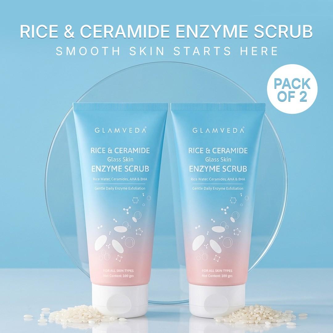 Rice & Ceramide Enzyme Scrub | 3X Exfoliation Peeling Gel with Enzyme, AHA & BHA | 100gm