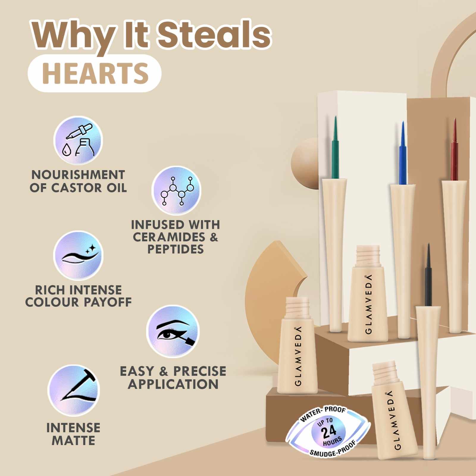 Glamveda Everyday Eyeliner Set – Smudge-Proof, 4 Iconic Shades for All-Day Glam | Waterproof & Long-Lasting