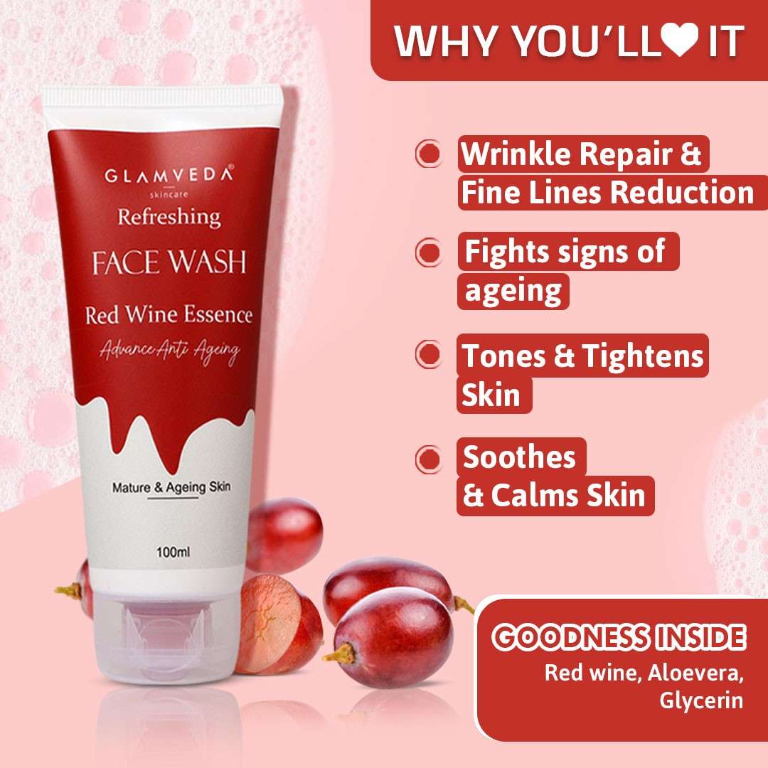 Red Wine Advance Anti Ageing Combo Gift Pack | Reduces signs of ageing | Face Wash, Facial Kit & Peel Off Mask