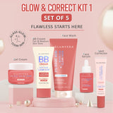 Glamveda 2% Kojic Acid 5-Step Skincare Routine Combo | Brightens Skin, Reduces Dark Spots, Evens Tone & Provides Lightweight Coverage | Face Wash, Spot Corrector, Serum, Cream & BB Cream For Fair Skin Tone
