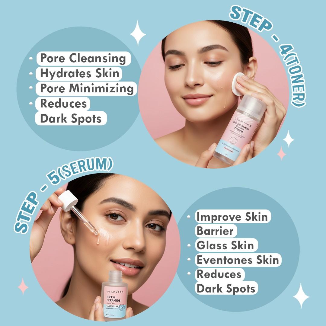 Glamveda Korean Glass Skin Rice & Ceramide 9 Step Weekly Skincare Routine For Women