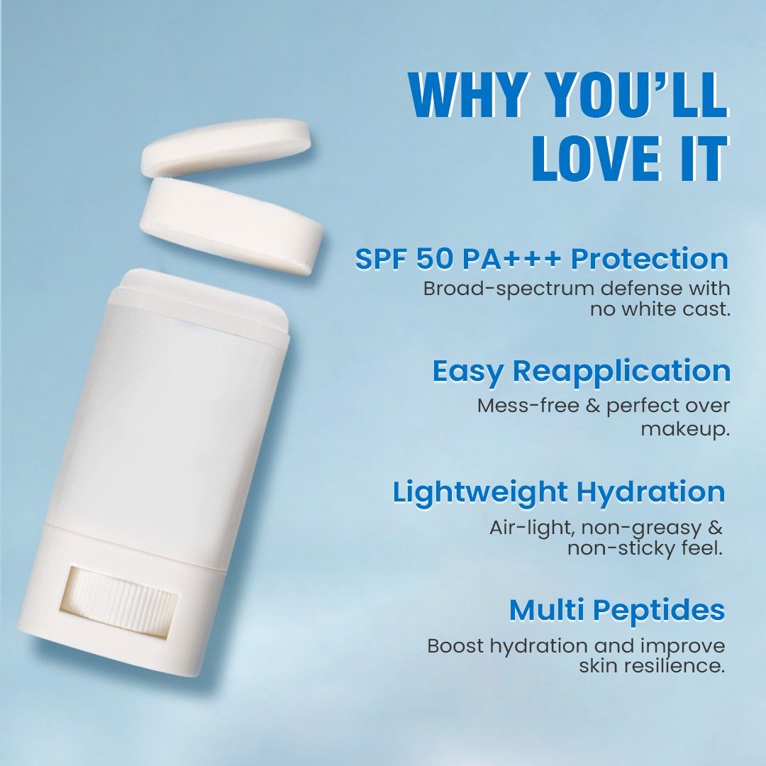 Glamveda Hyaluronic Invisible Sunscreen Stick With Ceramides SPF 50/PA+++ for Easy Reapplication & No White Cast