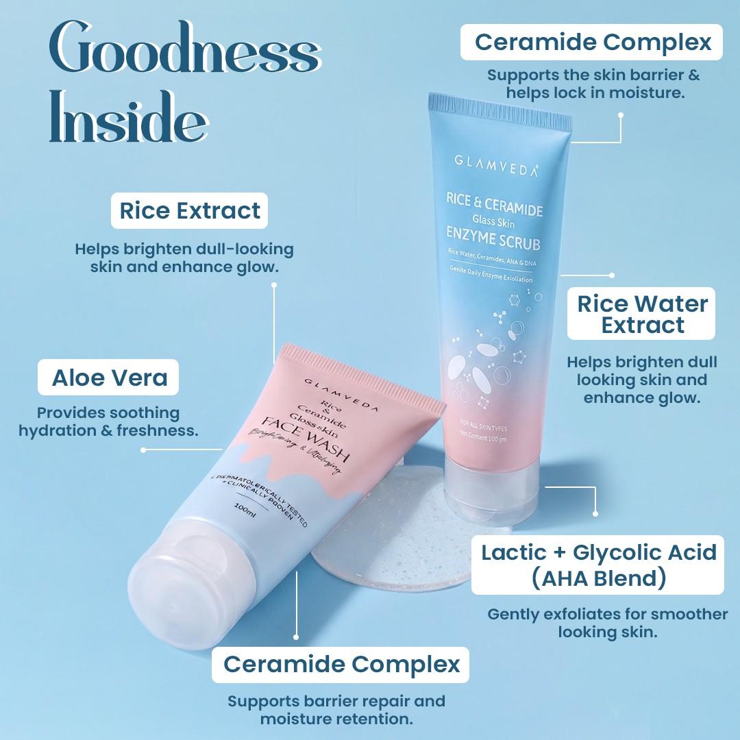 Rice & Ceramide Glass Skin Duo | Face Wash + Enzyme Scrub Combo | 200ml