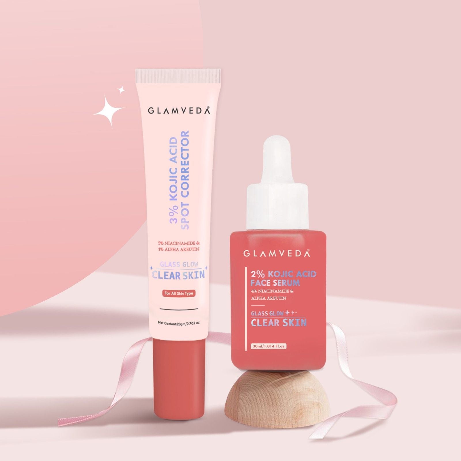 Glamveda 2% Kojic Acid Spot Corrector + Serum Duo – Fades Dark Spots, Acne Scars & Pigmentation