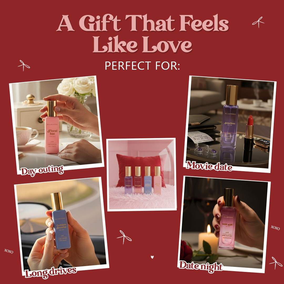 Glamveda Valentine Magnetic Perfume Gift Set for Her | Luxe Pure Perfume Collection | Seductress, Date Night, Floral Bae & Goddess Jasmine