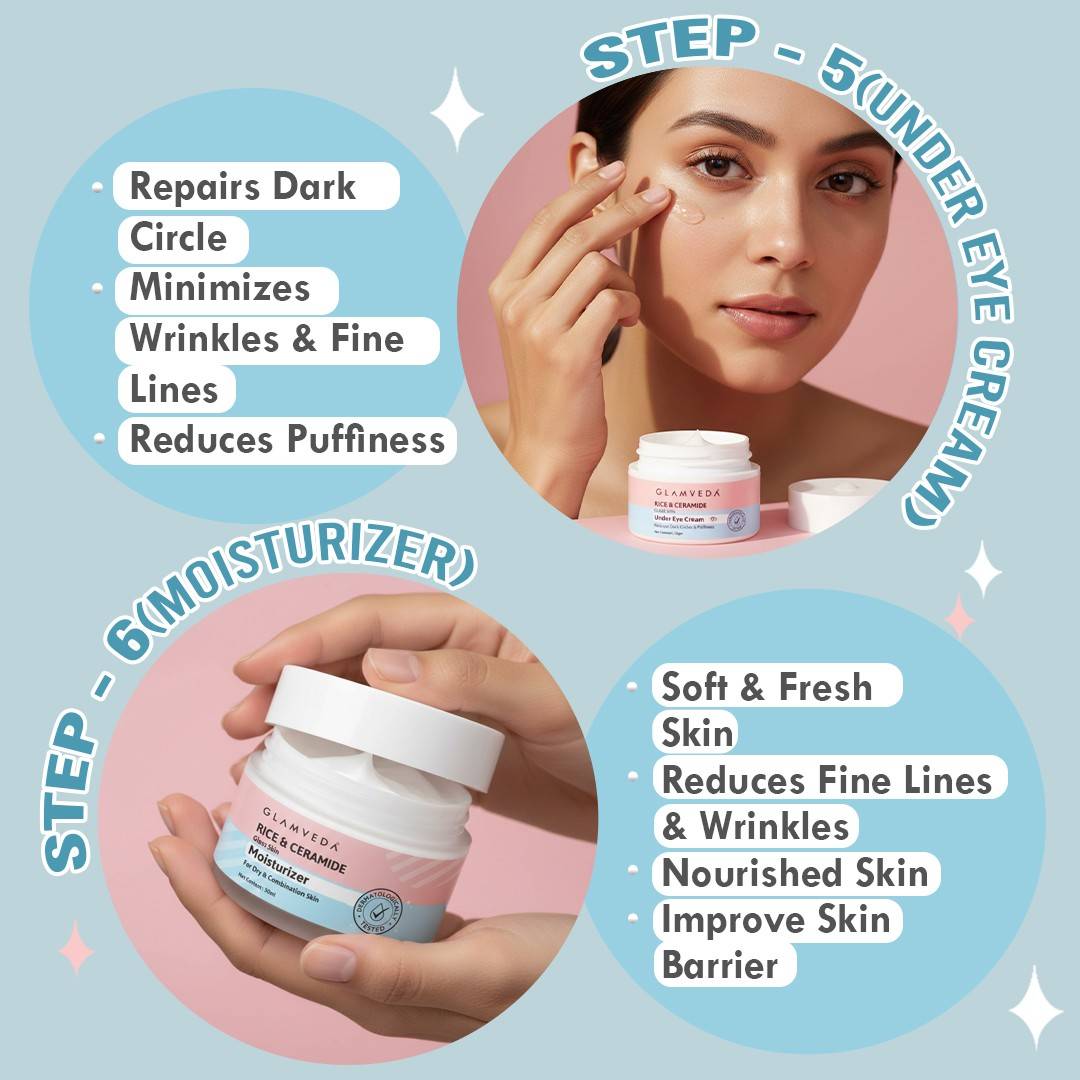 Glamveda Korean Glass Skin Rice & Ceramide 8 Step Weekly Skincare Routine For Women