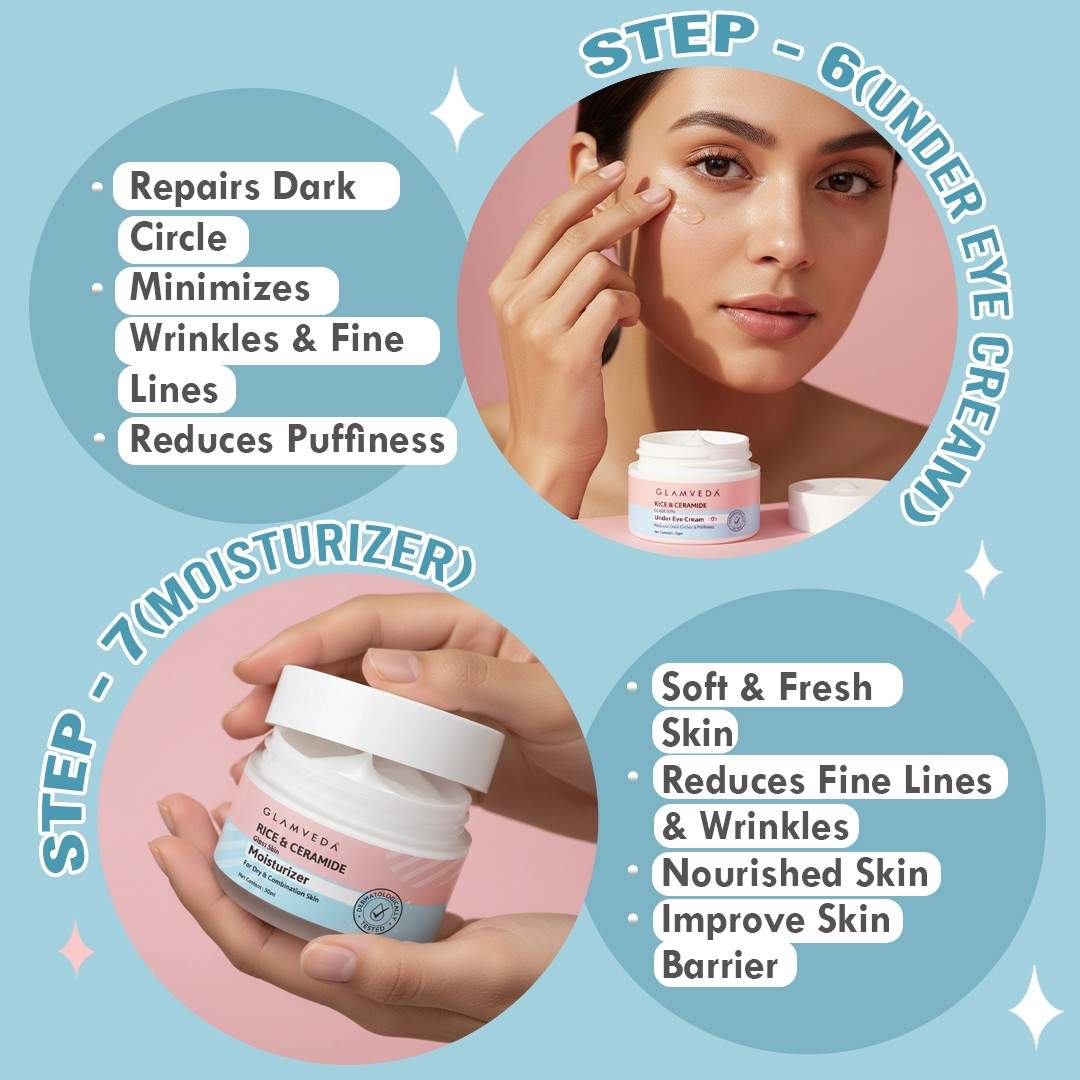Glamveda Korean Glass Skin Rice & Ceramide 9 Step Weekly Skincare Routine For Women