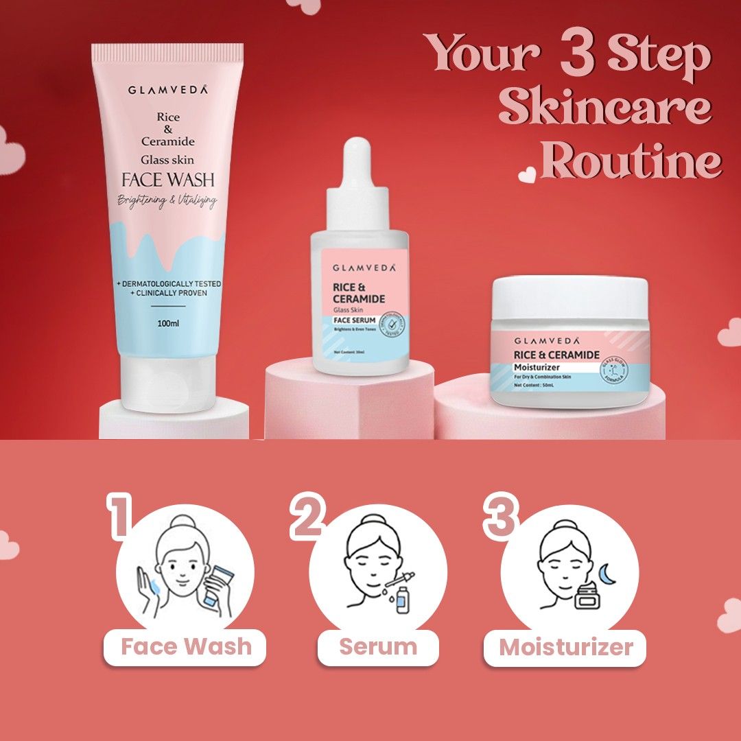 Glamveda Rice & Ceramide Korean Glass Skin 3 Step Valentine Kit