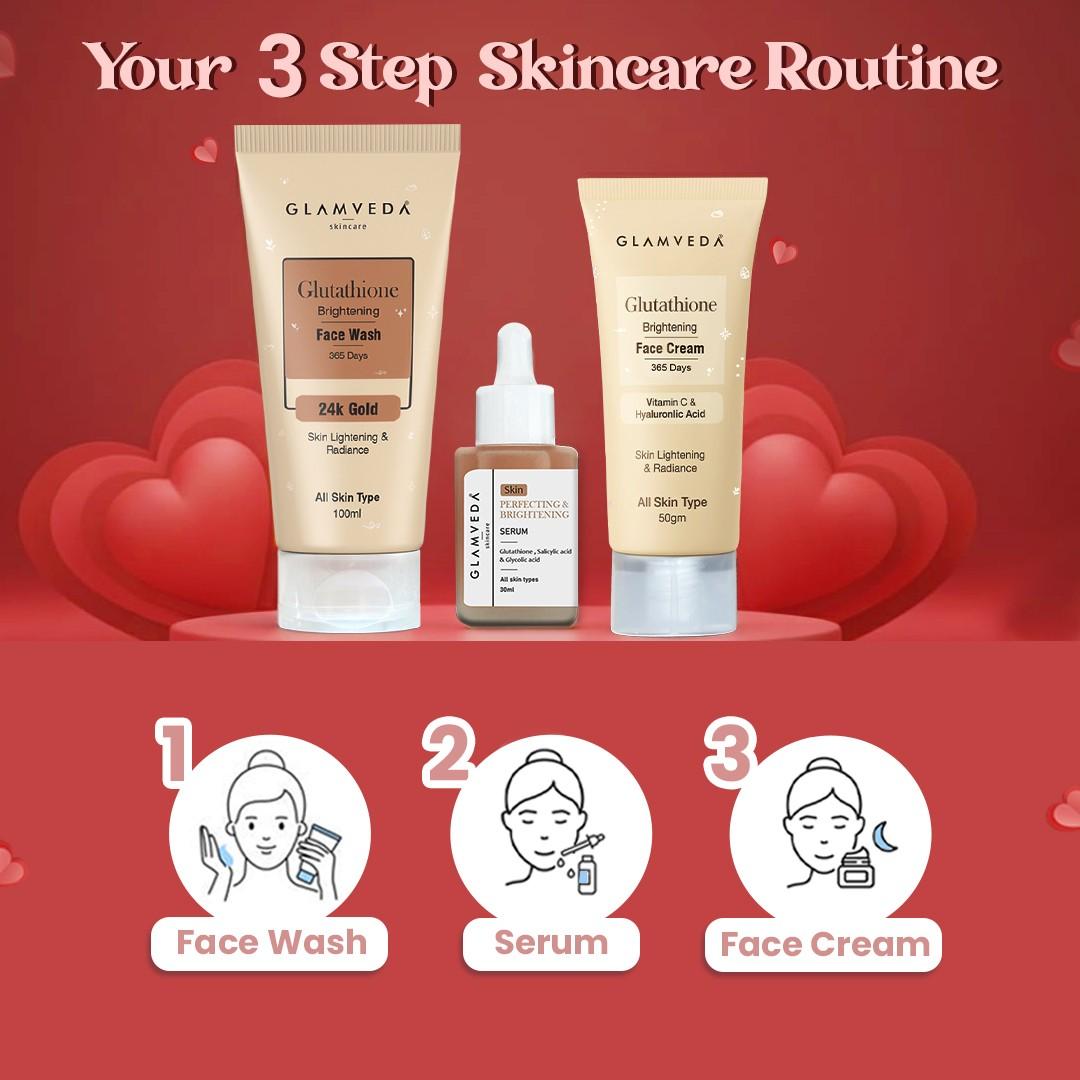 Glamveda Glutathione Brightening 3 Step Skincare Hamper – Valentine Edition