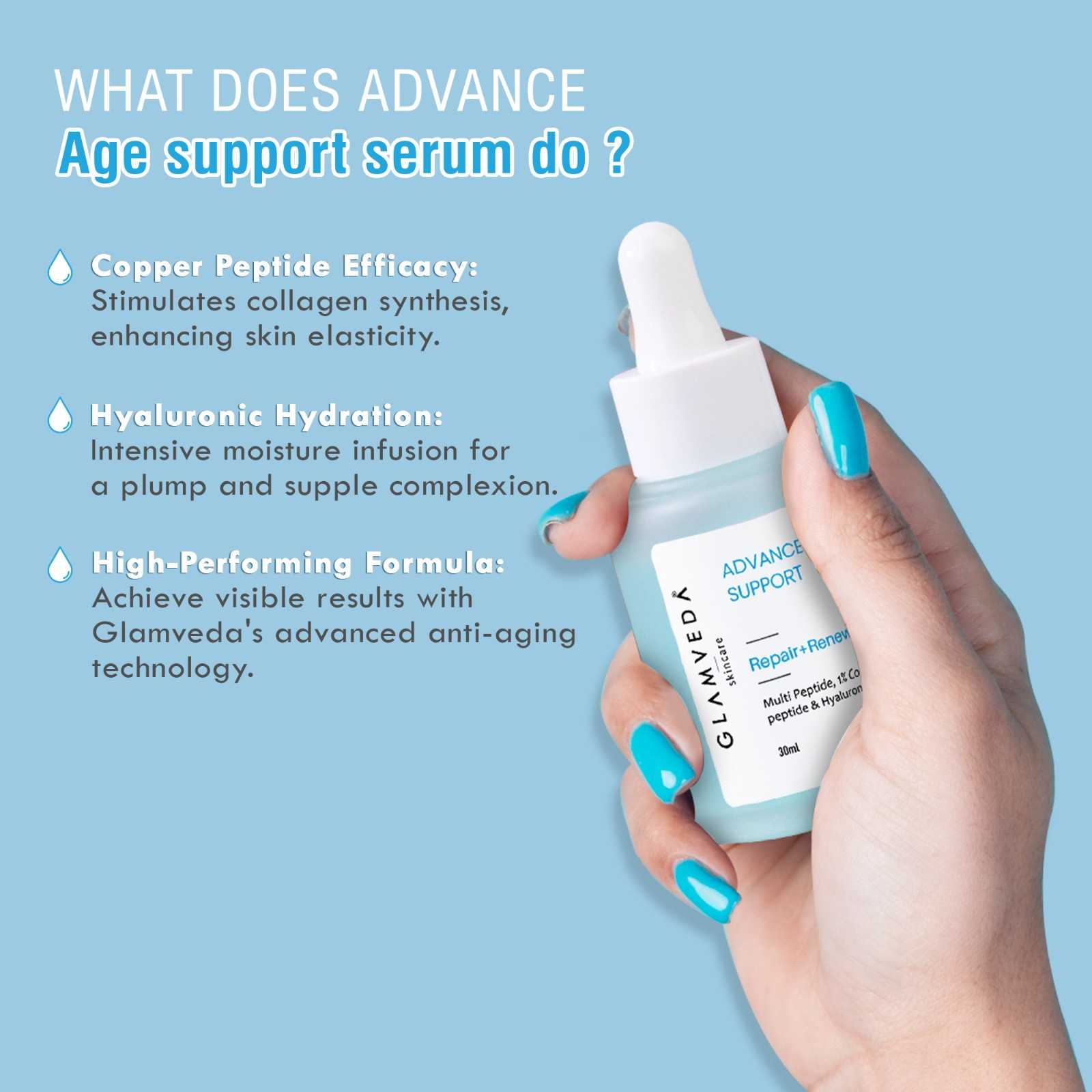 Glamveda 1% Copper peptide with Multi peptide & hyaluronic acid Advance Age Support Face Serum