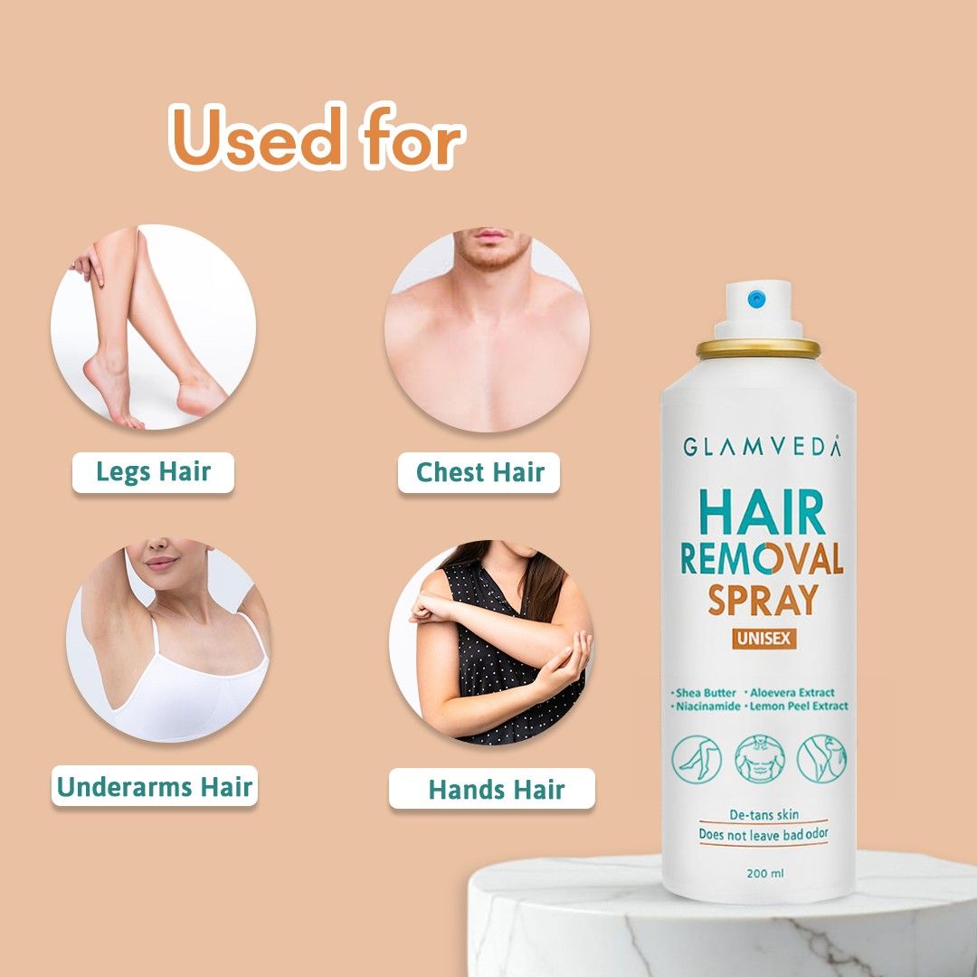 Glamveda Hair Removal Spray for Women & Men | Painless Hair Remover for Legs, Underarms, Chest | For Sensitive Skin & All Skin Types | 200ml