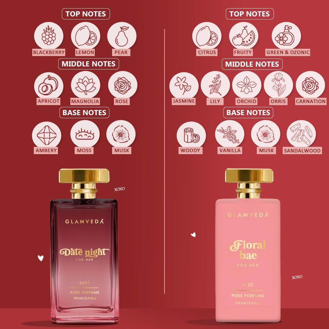 Glamveda Valentine Signature Perfume Combo for Her | Date Night & Floral Bae Pure Lux Perfumes