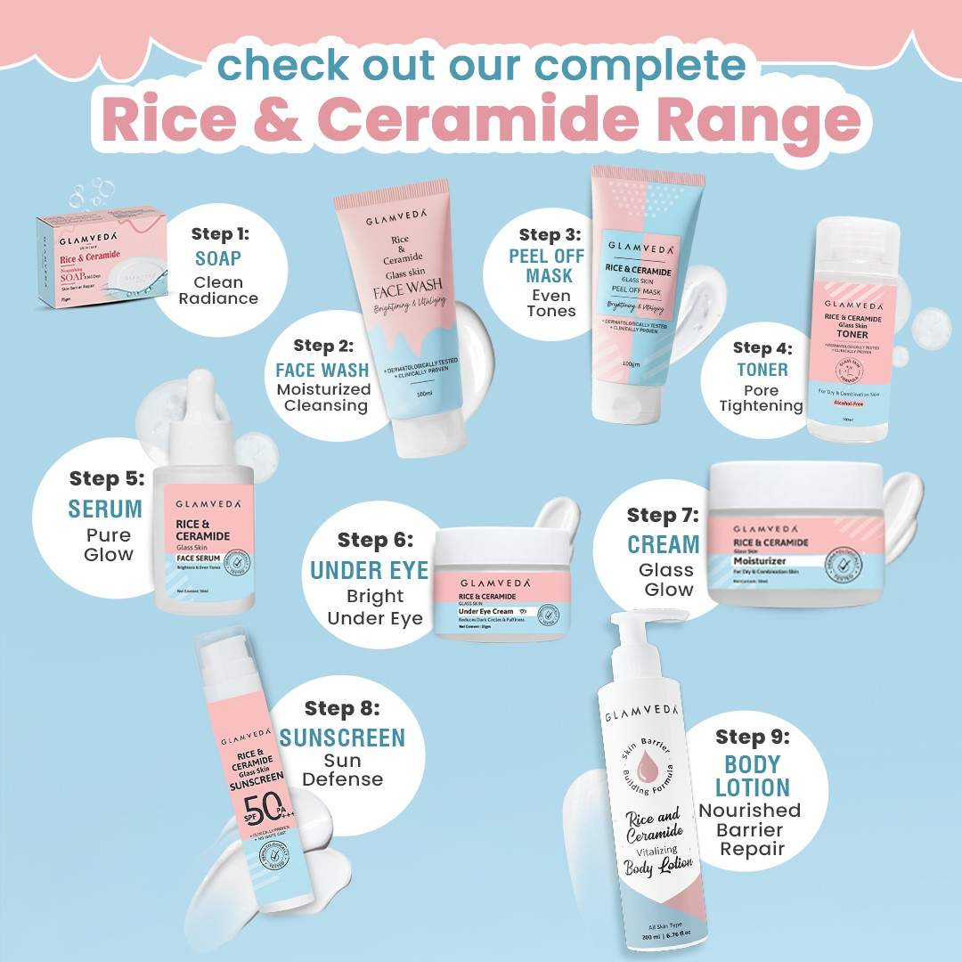 Korean Glass Skin Rice & Ceramide 3 Step Combo | Face Wash, Serum & Moisturizer
