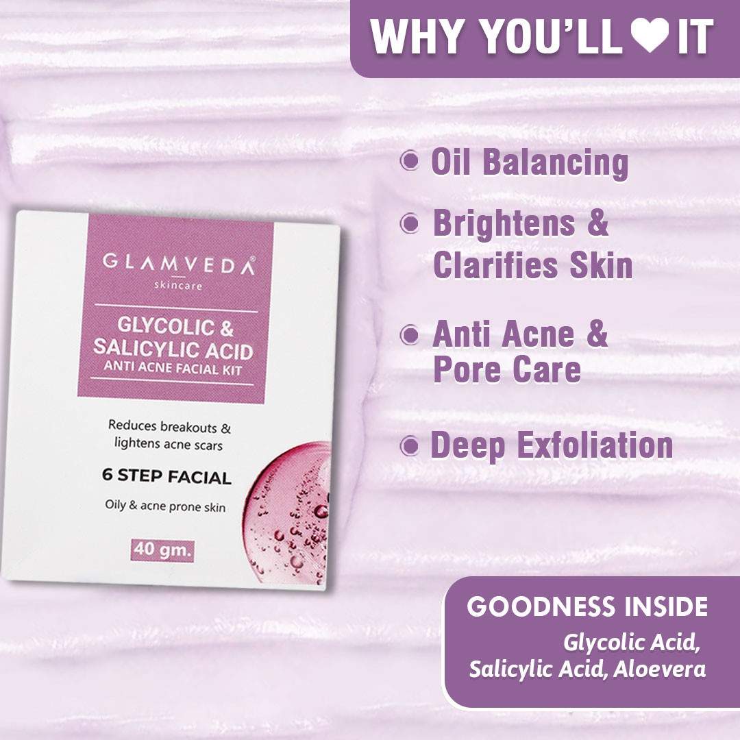 Glycolic & Salicylic Acid Anti Acne Combo Gift Pack | For Oily & Acne Prone Skin | Face Wash, Facial Kit & Peel Off Mask