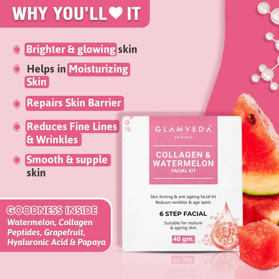 Watermelon & Collagen Anti Ageing Combo Gift Pack | Reduces signs of ageing | Face Wash, Facial Kit & Peel Off Mask