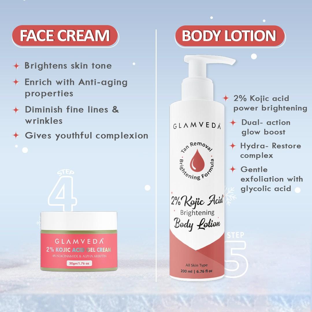 2% Kojic Acid 5-Step Skincare Set – Facewash, Spot Corrector, Serum, Cream & Lotion