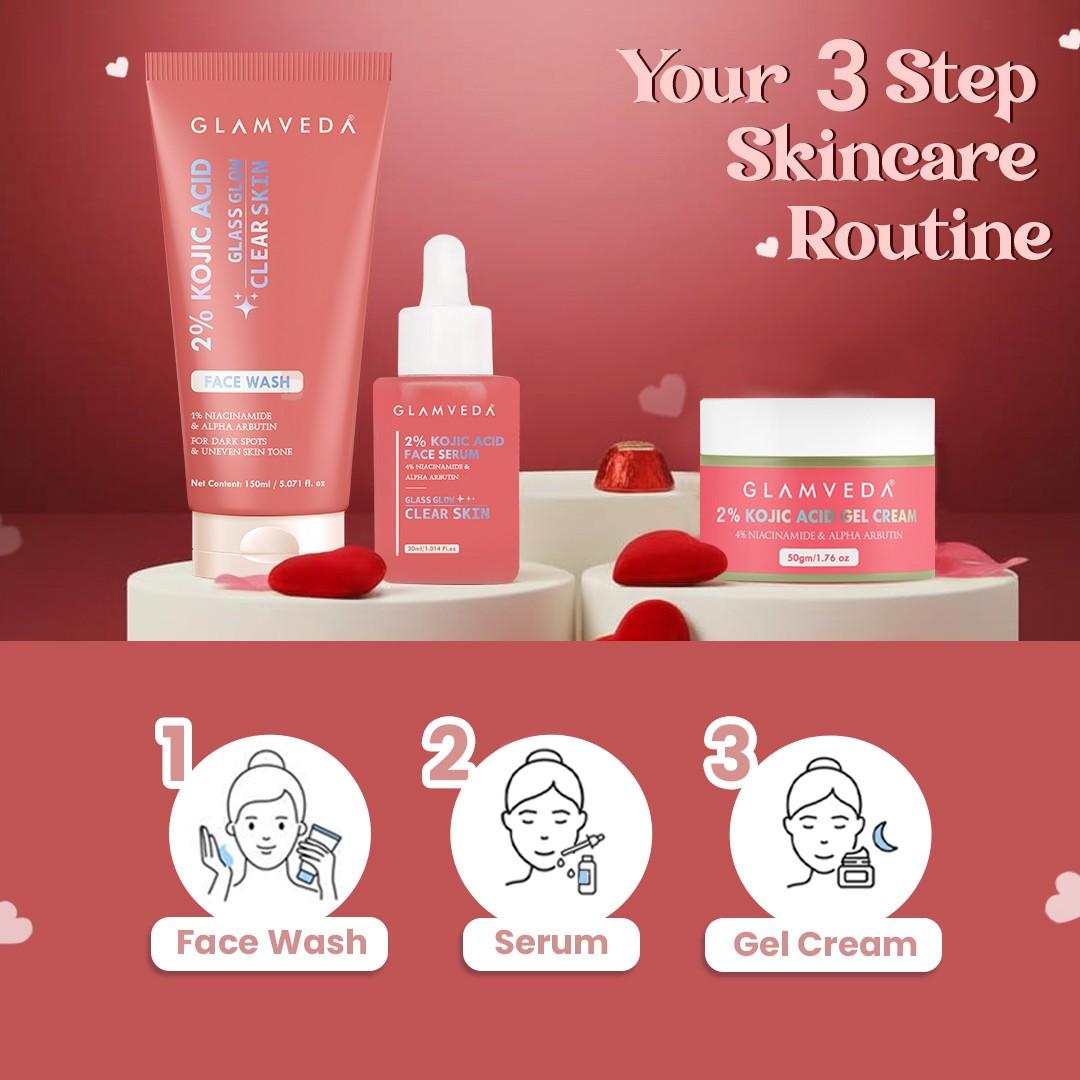 Glamveda Valentine Special Skincare Hamper | 3-Step Kojic Acid Kit for Even Skin Tone