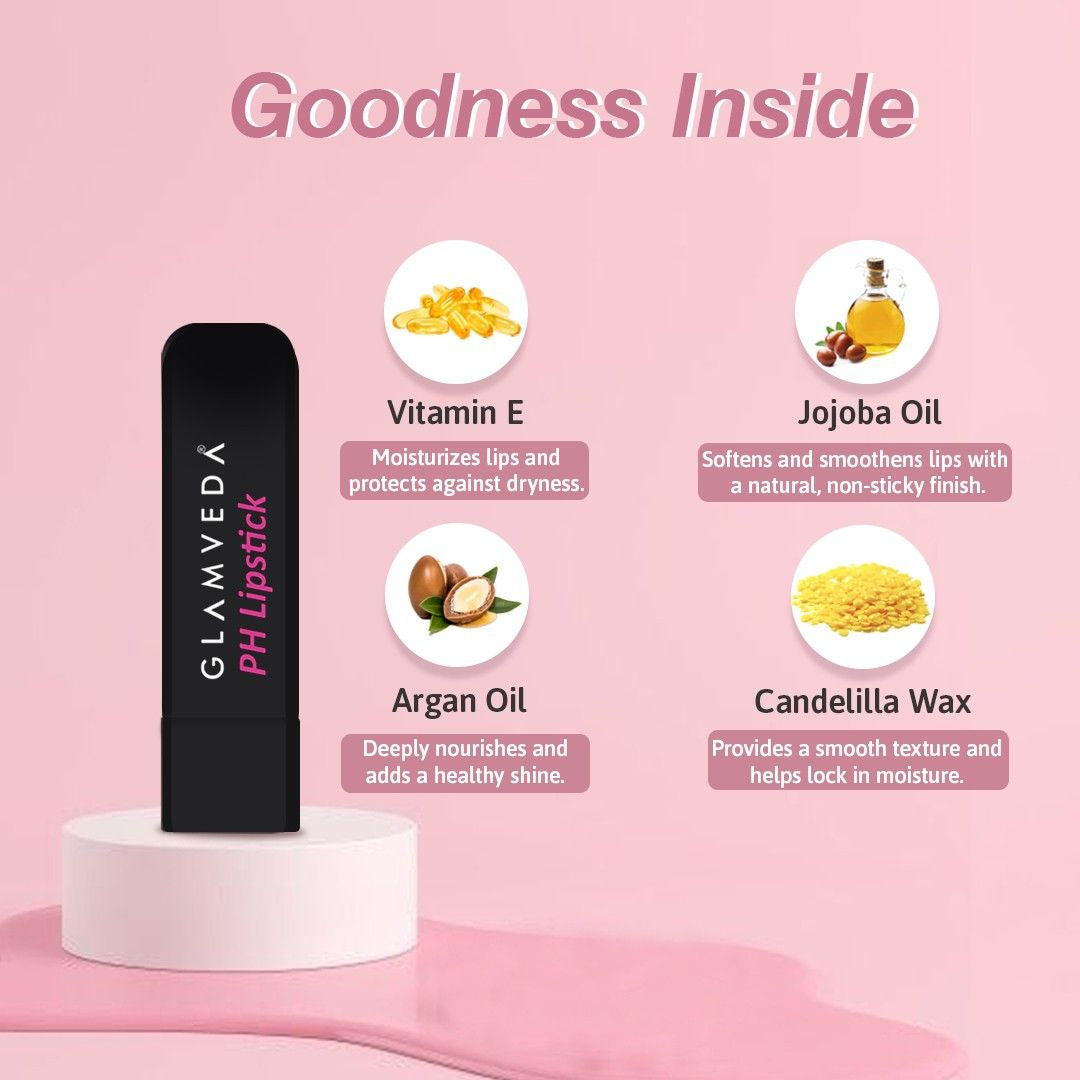 Glamveda PH Lipstick – Black to Glossy Pink Magic with Long-Lasting Nourishment & SPF 10 Pack OF 2 (8Gm)