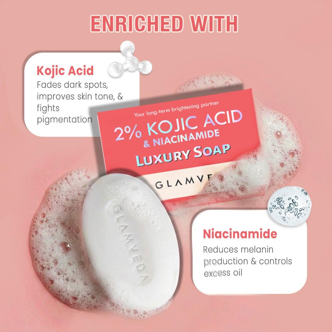 Glamveda 2% Kojic Acid Soap with Niacinamide For Pigmentation, Uneven Skin Tone