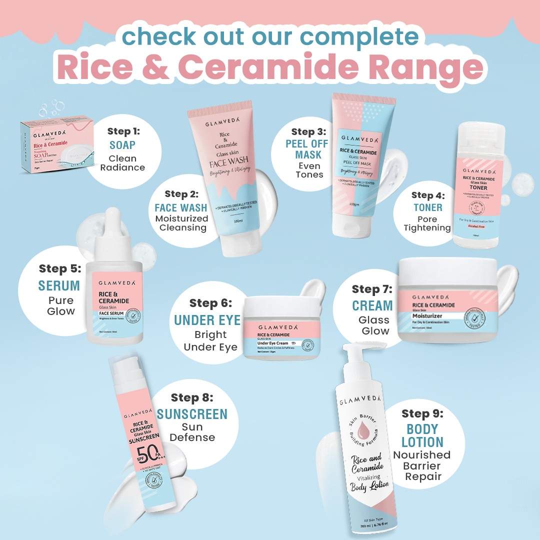 Rice & Ceramide Korean Glass Skin Combo Gift Pack | Skin Brightening & Anti Dullness | Face Wash, Facial Kit & Peel Off Mask
