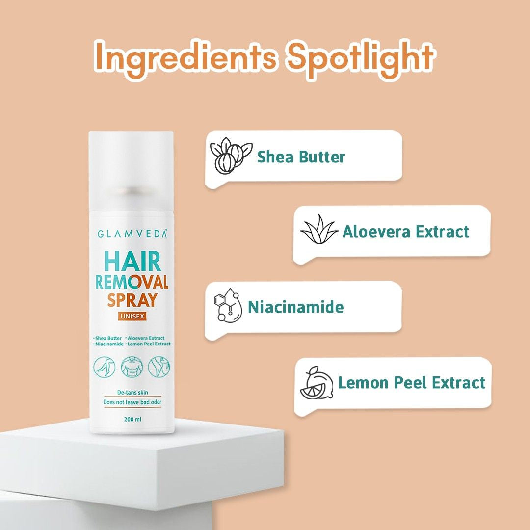 Glamveda Hair Removal Spray for Women & Men | Painless Hair Remover for Legs, Underarms, Chest | For Sensitive Skin & All Skin Types | 200ml