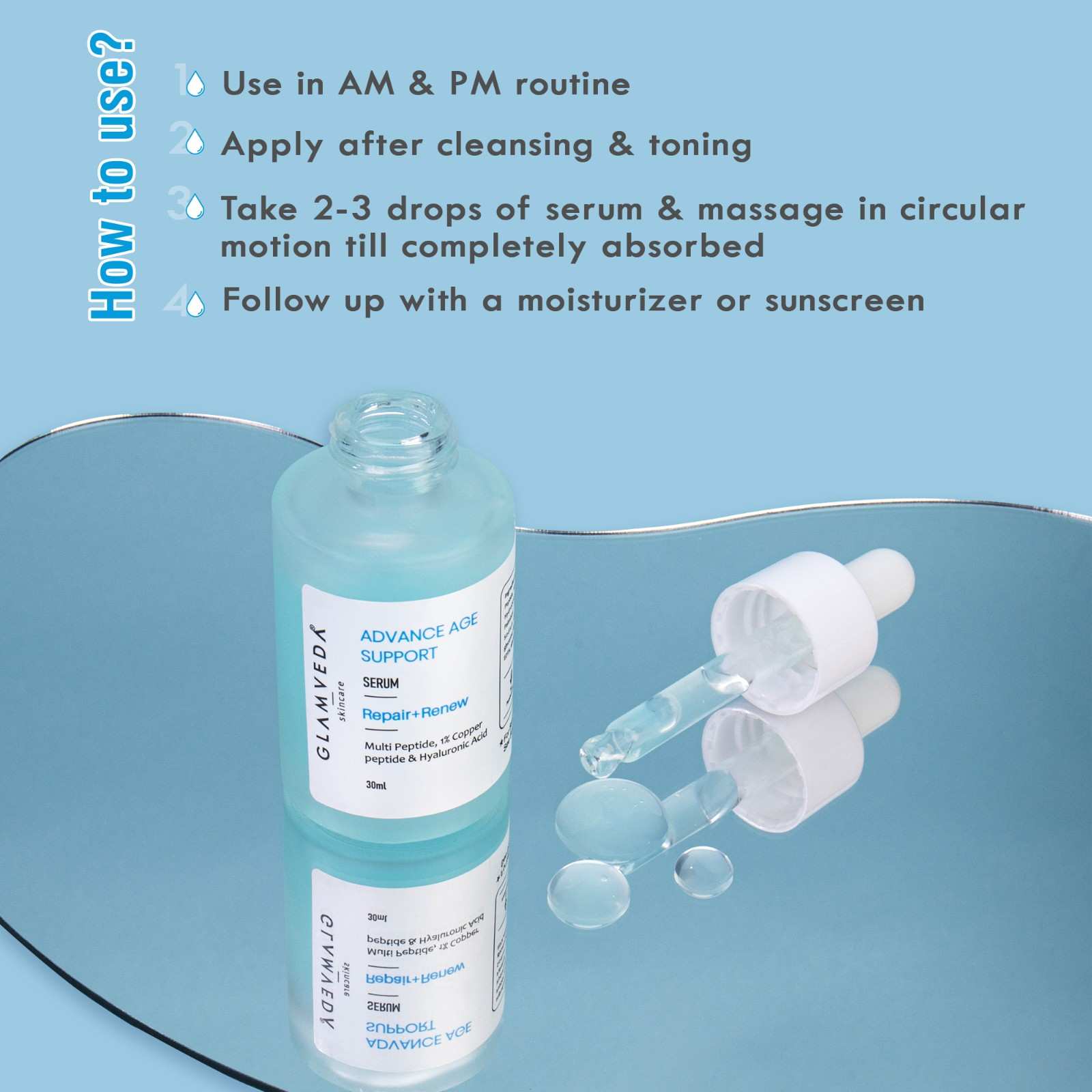 Glamveda 1% Copper peptide with Multi peptide & hyaluronic acid Advance Age Support Face Serum