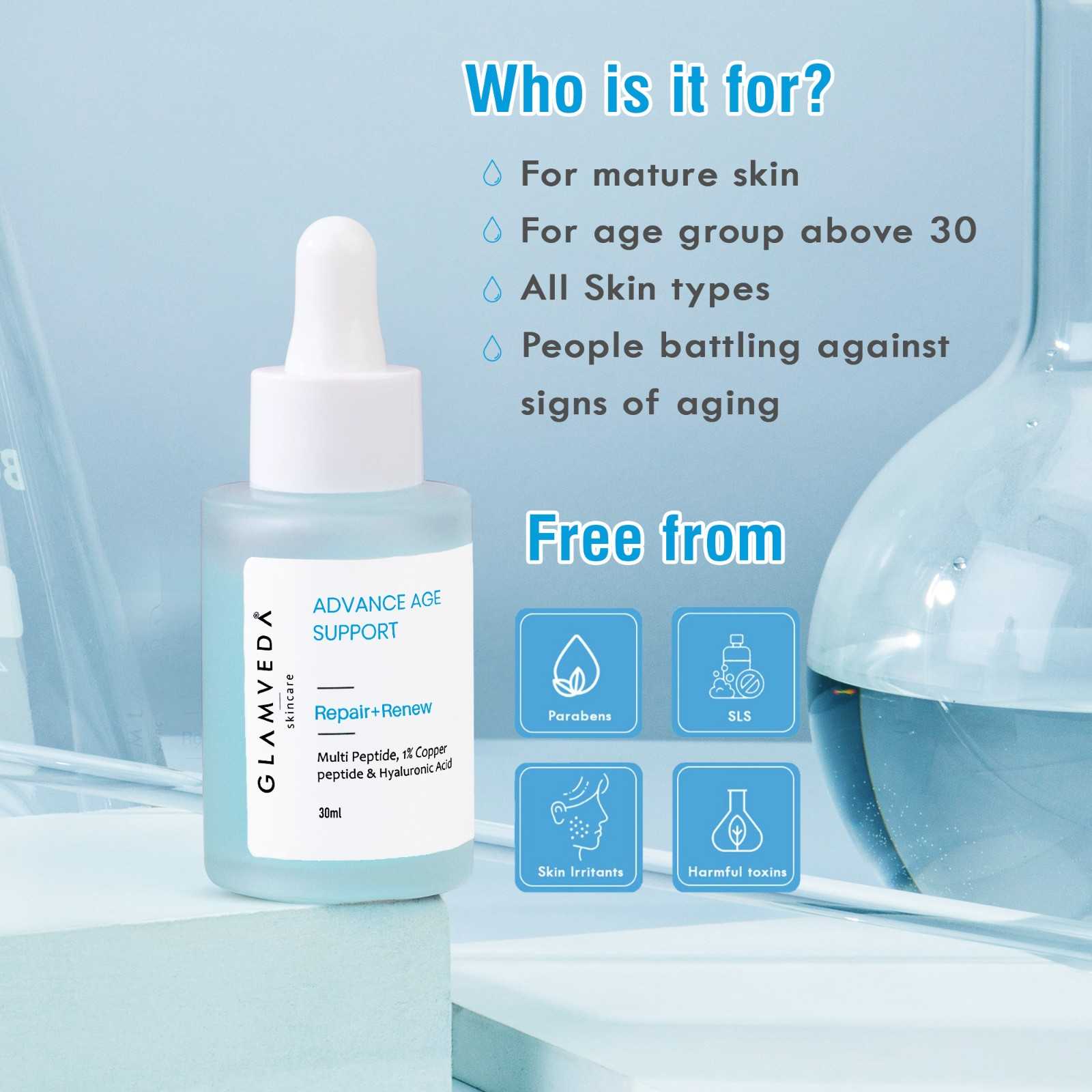 Glamveda 1% Copper peptide with Multi peptide & hyaluronic acid Advance Age Support Face Serum