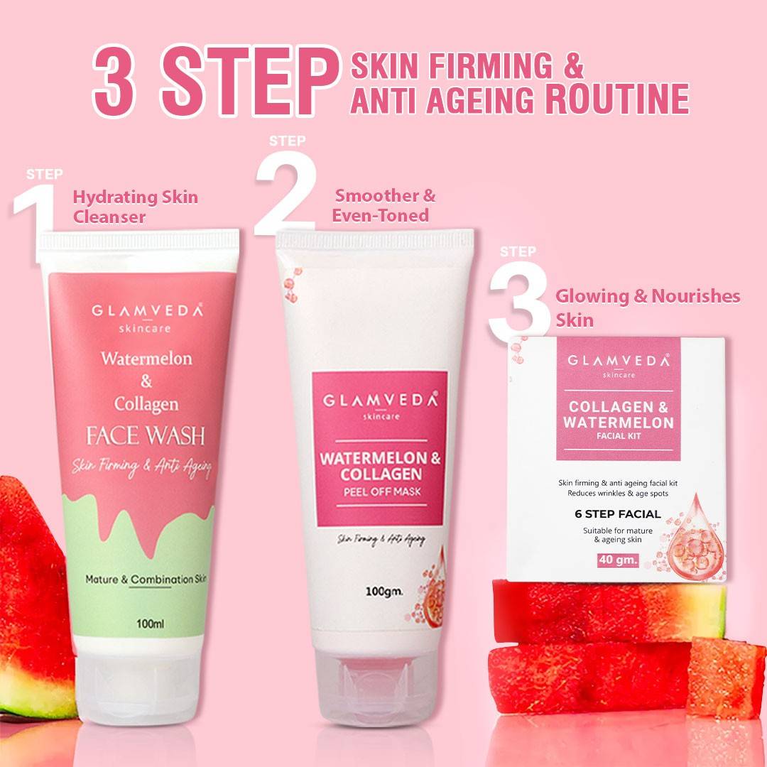 Watermelon & Collagen Anti Ageing Combo Gift Pack | Reduces signs of ageing | Face Wash, Facial Kit & Peel Off Mask
